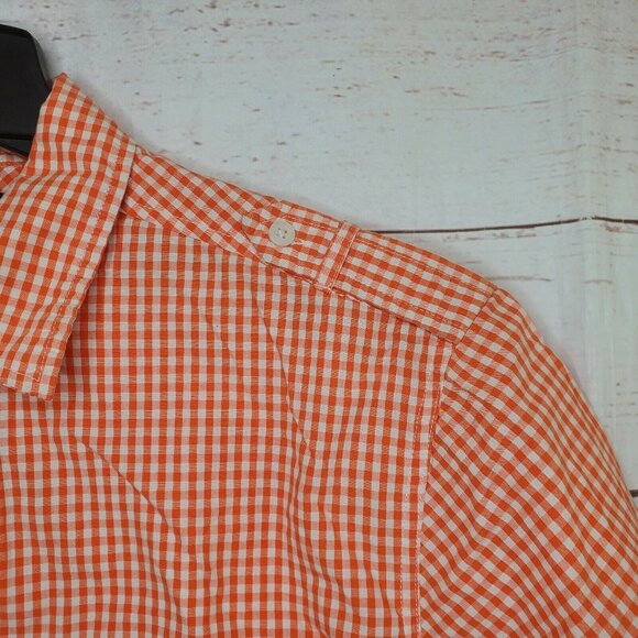 Ecko Unltd Orange White Checkered Men’s Casual Button-Up Short Sleeve Shirt - Picture 4 of 10